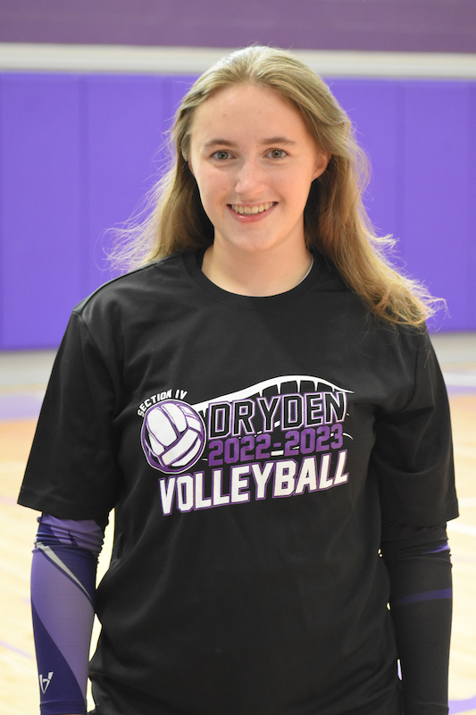 Kelley wearing a Dryden high school volleyball shirt